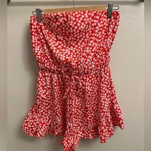 Princess Polly Vinca Red and White Floral Strapless Romper